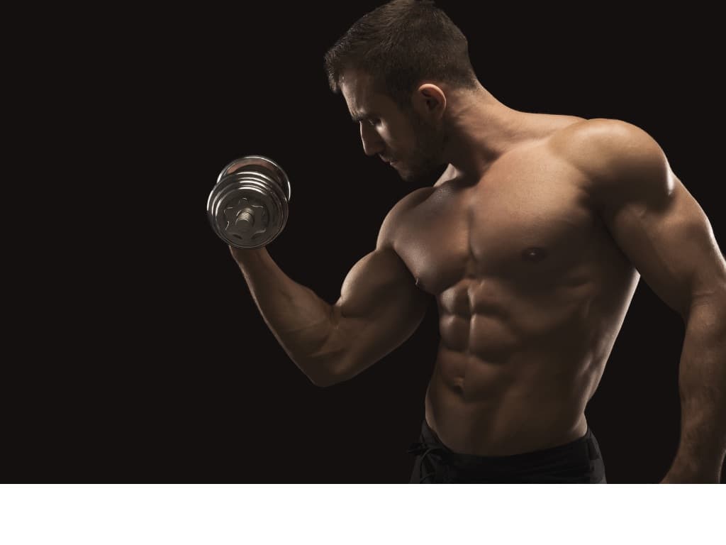 Man holding up a dumbbell